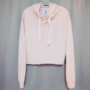 Reflex Women's Large Y2K Pink Cropped Cutoff Sweatshirt Hoodie Soft Feminine